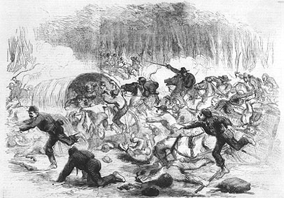 Federal troops retreat from Bull Run (Vizetelly, 1861)