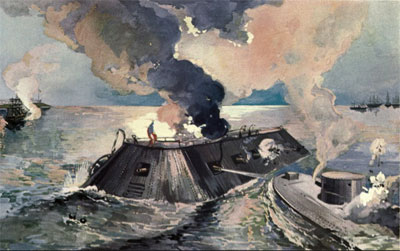 USS Monitor and CSS Virginia, 9 March 1862 (by Alexander Oscar Levy, from Phisterer, Vol. 2, opposite title page)