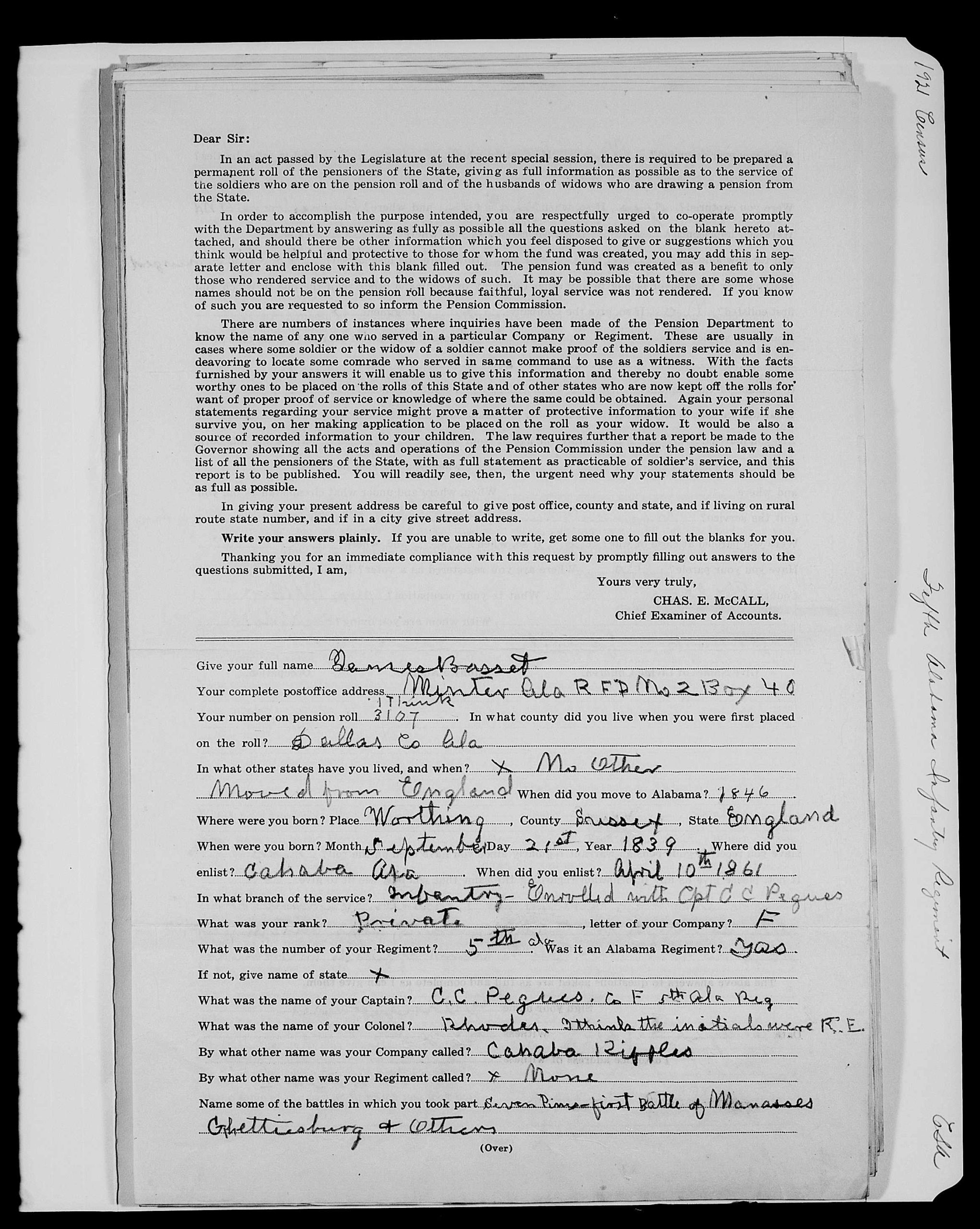 James Basset, 5th Alabama veteran (1921)