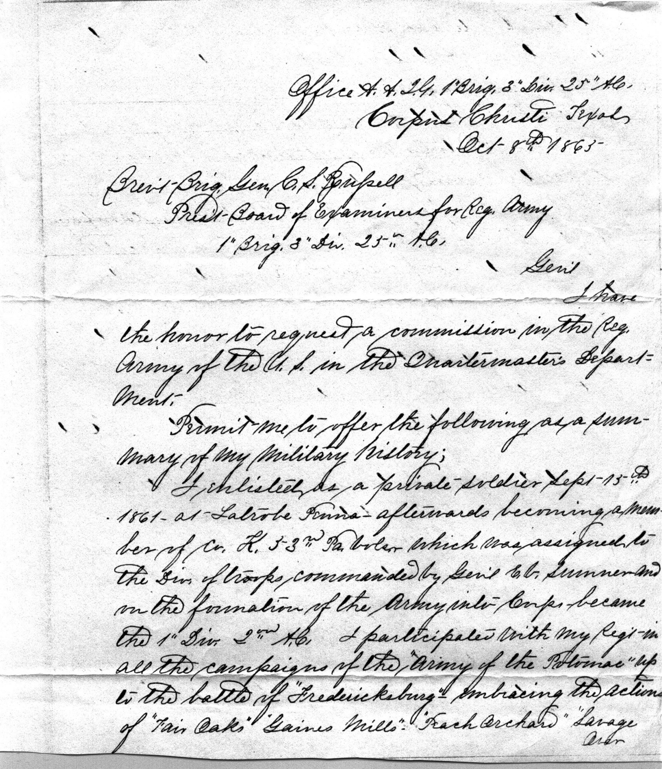 J. Wilson Barnett, request for commission (1865)