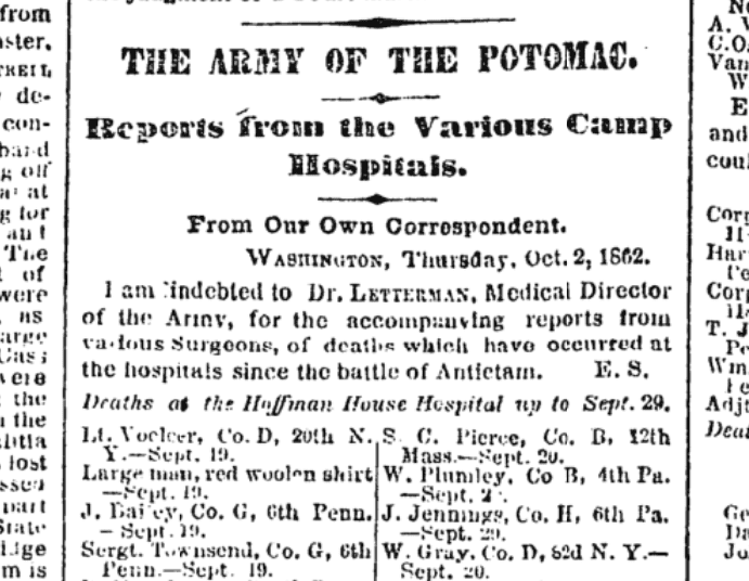Hospital lists after Antietam