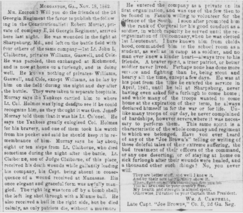 Members of Company E, 2nd Georgia Infantry at Sharpsburg